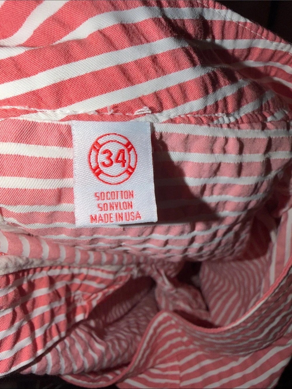 Men's Coral & White Striped Swim Trunks